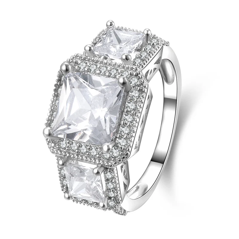 

3 Stone European Style Ring 925 Genuine Sterling Silver Anelli Donna Engagement Wedding Ring for Women Anniversary Gift