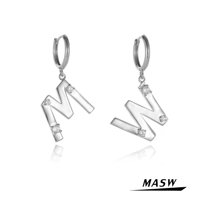 

MASW Simply W Shape Drop Earrings Popular Style Original Design High Quality AAA Zircon Brass Metal Earrings For Women Jewelry