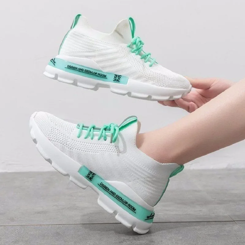 Дышащие трикотажные женские кроссовки Новинка Сезон весна Сетчатые носки на