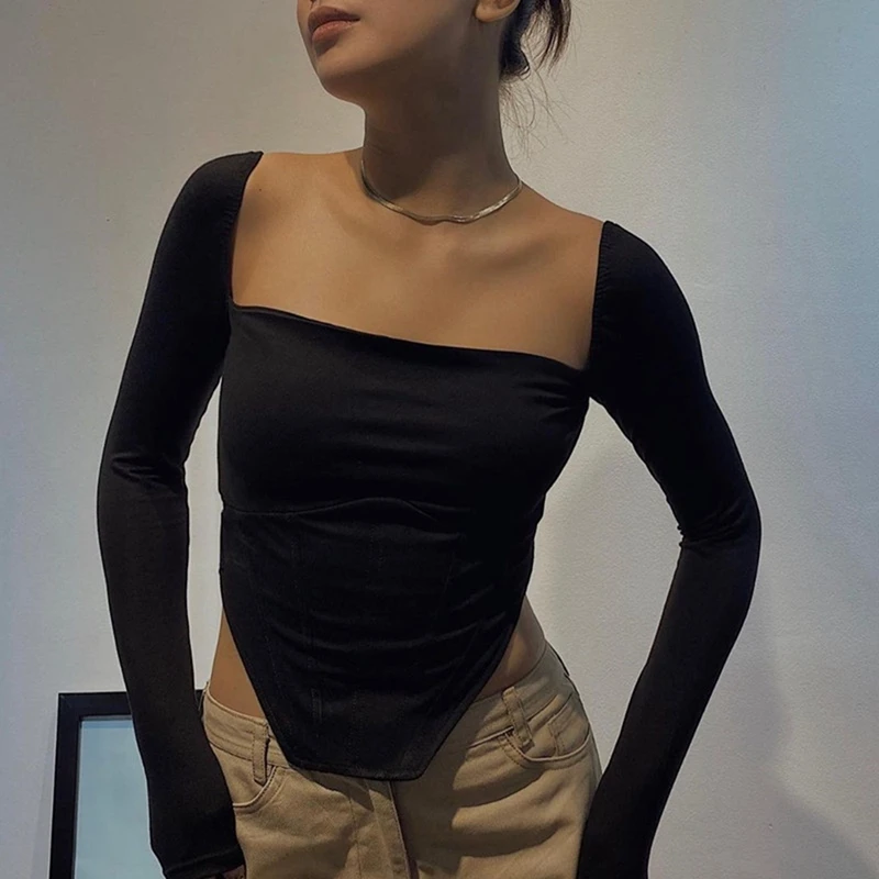 

Женский Глубокий Вырез Французский квадратный шейный Холтер Тонкий черный