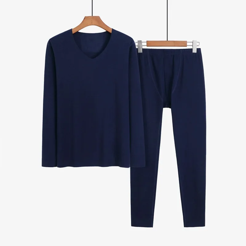 

Plus Size 5XL V-Neck Men Thermal Underwear Winter Warm Vevet Pajamas Autumn Home Clothes Male Elasticity Long Johns 2 Pcs/Sets