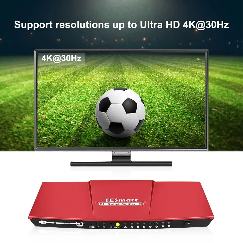 Tesla Smart 2 input 8 output HDMI переключатель сплиттер 2x8 с ИК пультом дистанционного