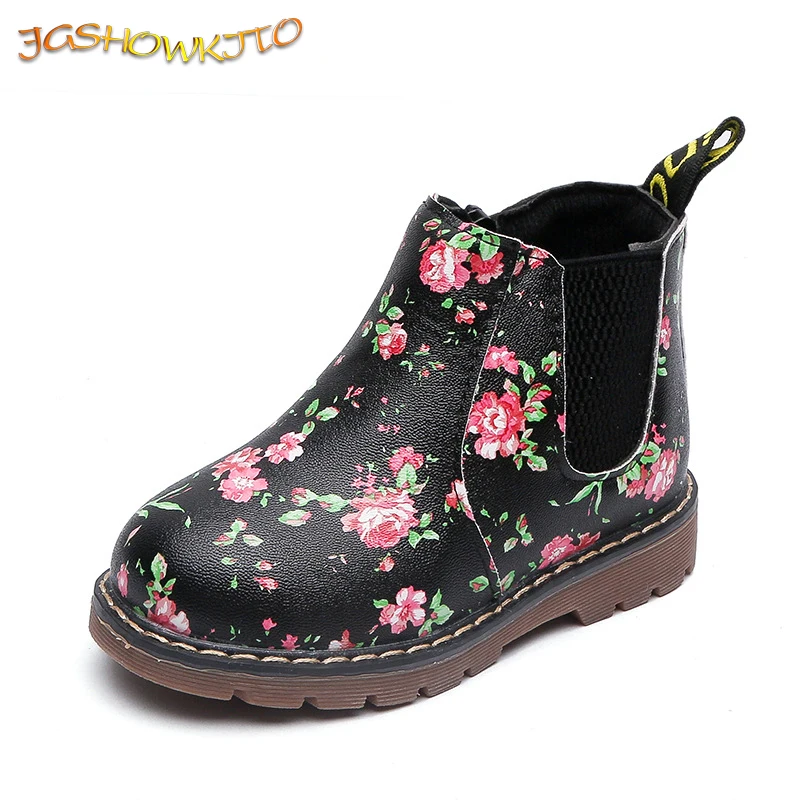 

JGSHOWKITO Autumn Winter Kids Boots Girls Floral Martin Boots Fashion Flower Prints Ankle Boots Children's Martin Shoes 21-36