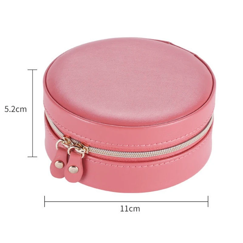 

Korean Crown Jewelry Box Organizer Travel Portable Leather Ring Bracelet Earring Display Storage Round Box Case with Mirror