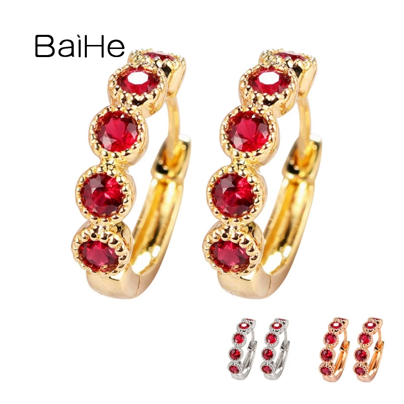 

BAIHE Solid 14K White/Yellow/Rose Gold Natural Ruby Ear Clip Earrings Women Trendy Party Fine Jewelry boucle d’oreille серьги