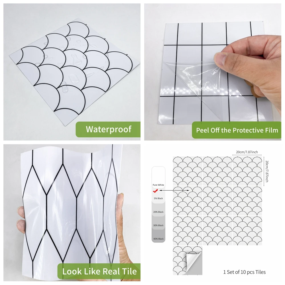 10pc Hotel Fish Scale Tiles Sticker Kitchen Decoration Accessories Bathroom DIY Self-adhesive Fan-shaped Tile Home Decor - купить по