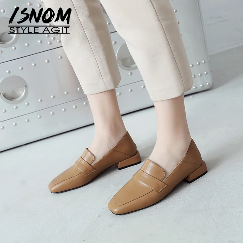 ISNOM/нескользящая женская обувь на плоской резиновой подошве из коровьей кожи
