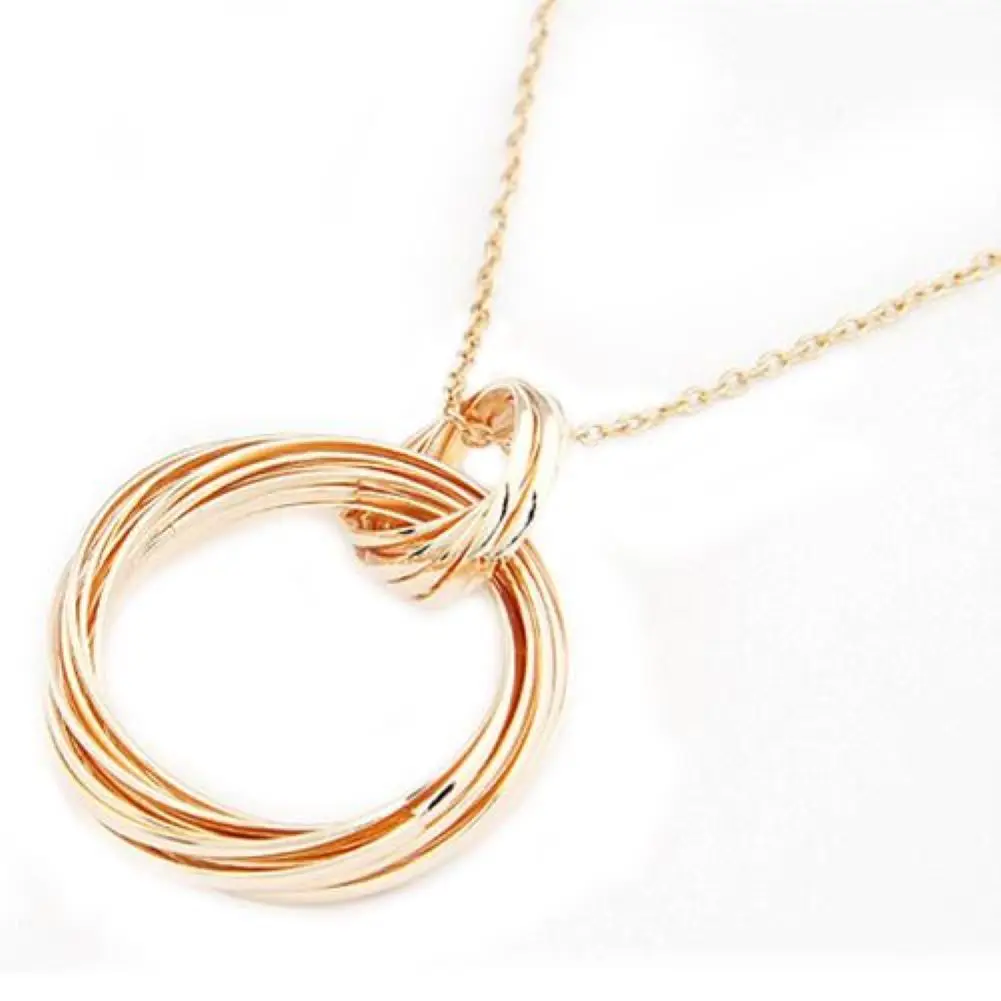 Женская мода золотой тон Мульти плетение обод кольцо подвеска цепочка длинное