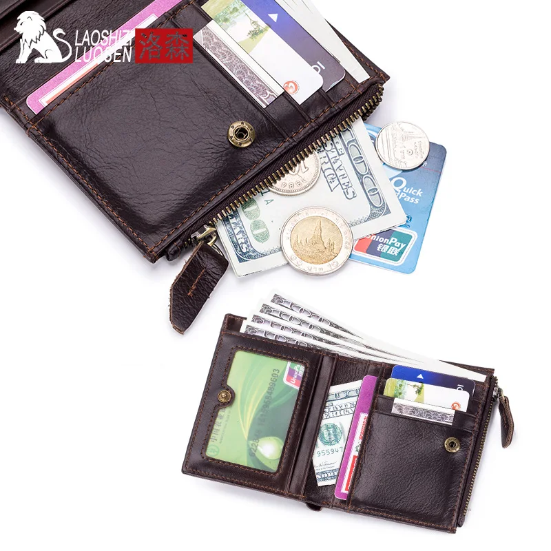 Мужской кожаный кошелек LAOSHIZI LUOSEN на молнии с держателем для Карт RFID 91604 | Багаж и