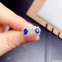 fine jewelry 925 pure silver natural sapphire girl gemstone earrings ear stud got engaged marry party birthday gift new