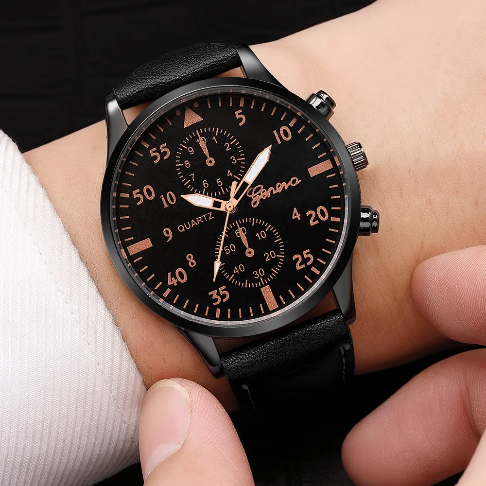 Leather Strap Vintage Men Quartz Watches Simple Casual Black Wrist Watch Mens Relogio Masculino montre homme reloj deportivo Hot