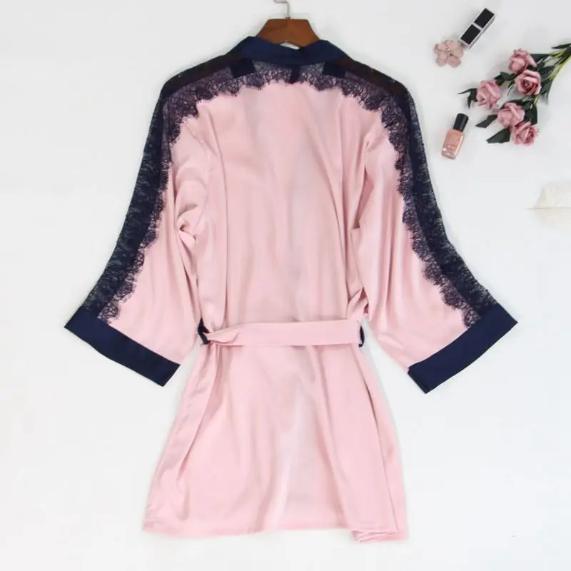 Smmoloa Women Sexy Silk Pajamas Satin Lace Tank+Robe+Pant Pijamas 3 Piece Sets Pyjama | Женская одежда