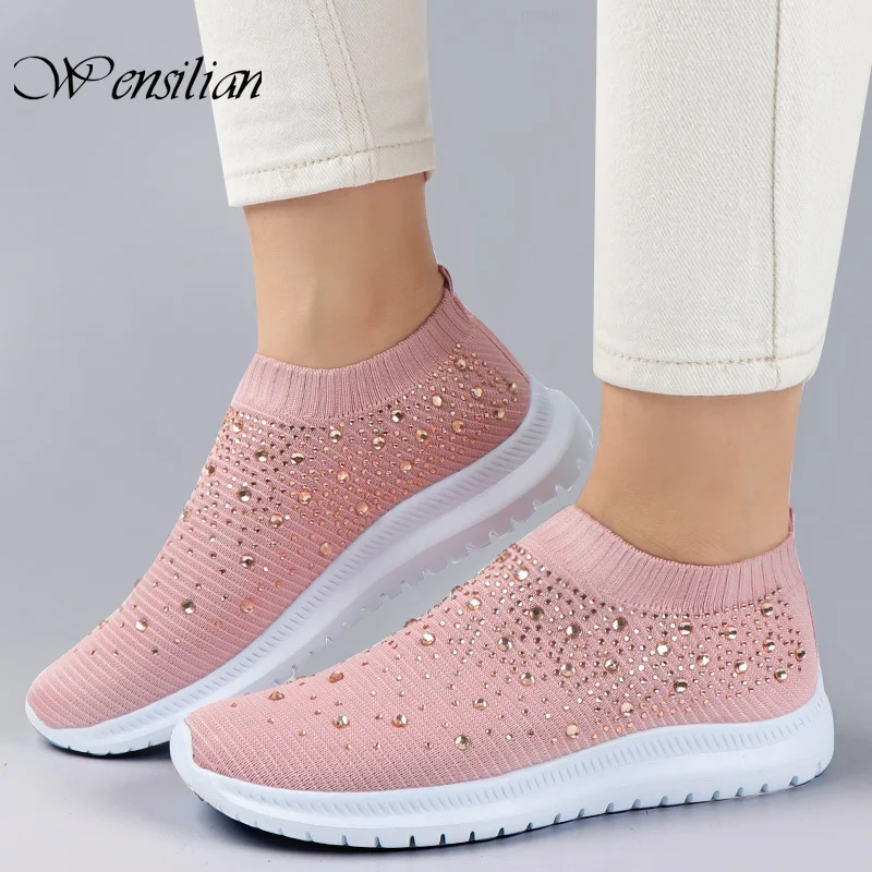 Блестящий Носок Летняя женская обувь Кроссовки Повседневная с подошвой из