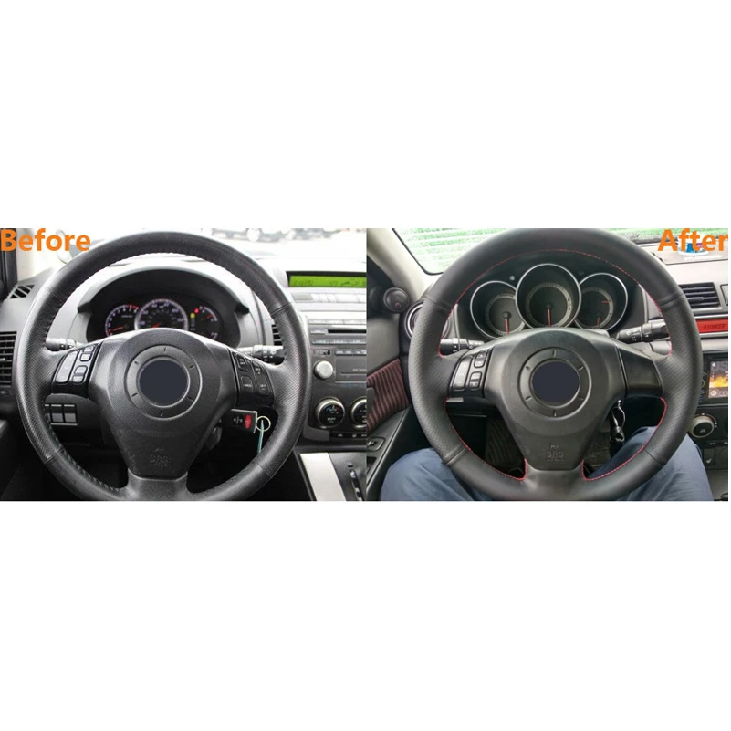 Для Mazda 3 / 2006 2010 5 2003 2008 6 MPV черные чехлы на руль из искусственной кожи запчасти|leather