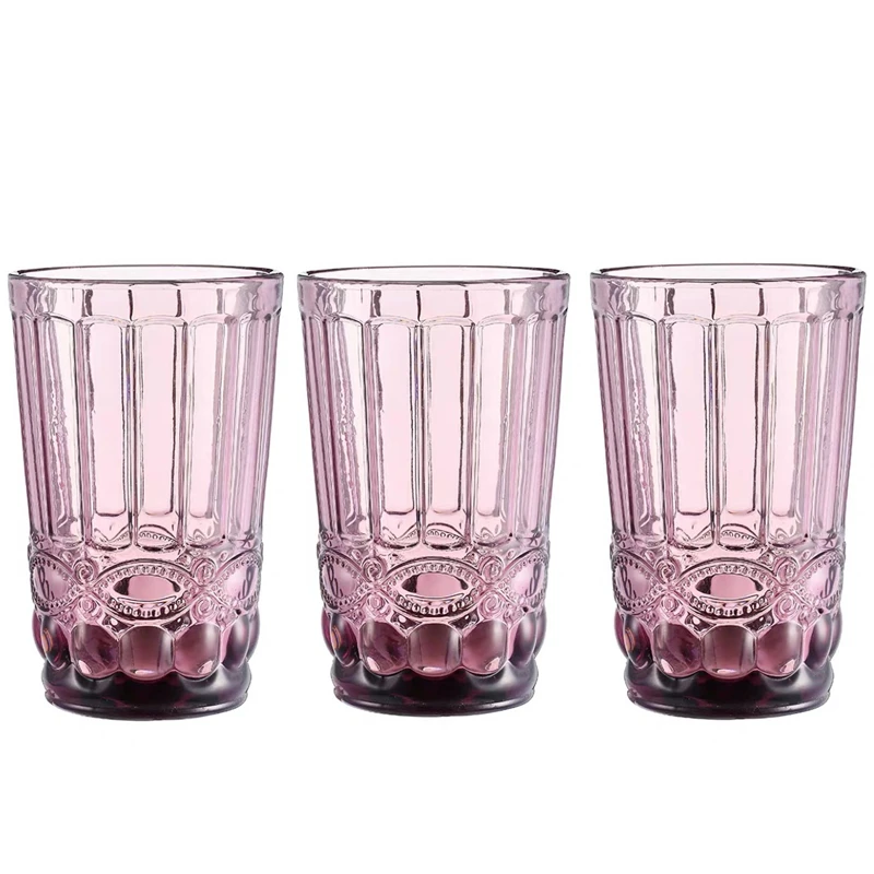 

3pcs / lot Drinking Glasses Juice Whisky Cup Bar Household Wedding 350ml Milk Coffee Embossed Tumbler Beverage Glass Cups
