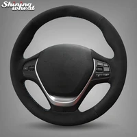 shining wheat black suede blue red sewing thread car steering wheel cover for bmw f30 320i 328i 320d f20