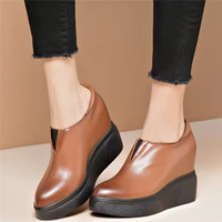 chunky platform oxfords shoes women genuine leather wedges high heel ankle boots female round toe fashion sneakers casual shoes