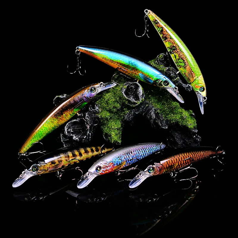 Sunlure Floating Minnow 1pc Painting Fishing Lure 4.45&quot-11.3cm/14g-0.49oz Hard Bait 6 color Tackle 4# Treble Hook | Спорт и
