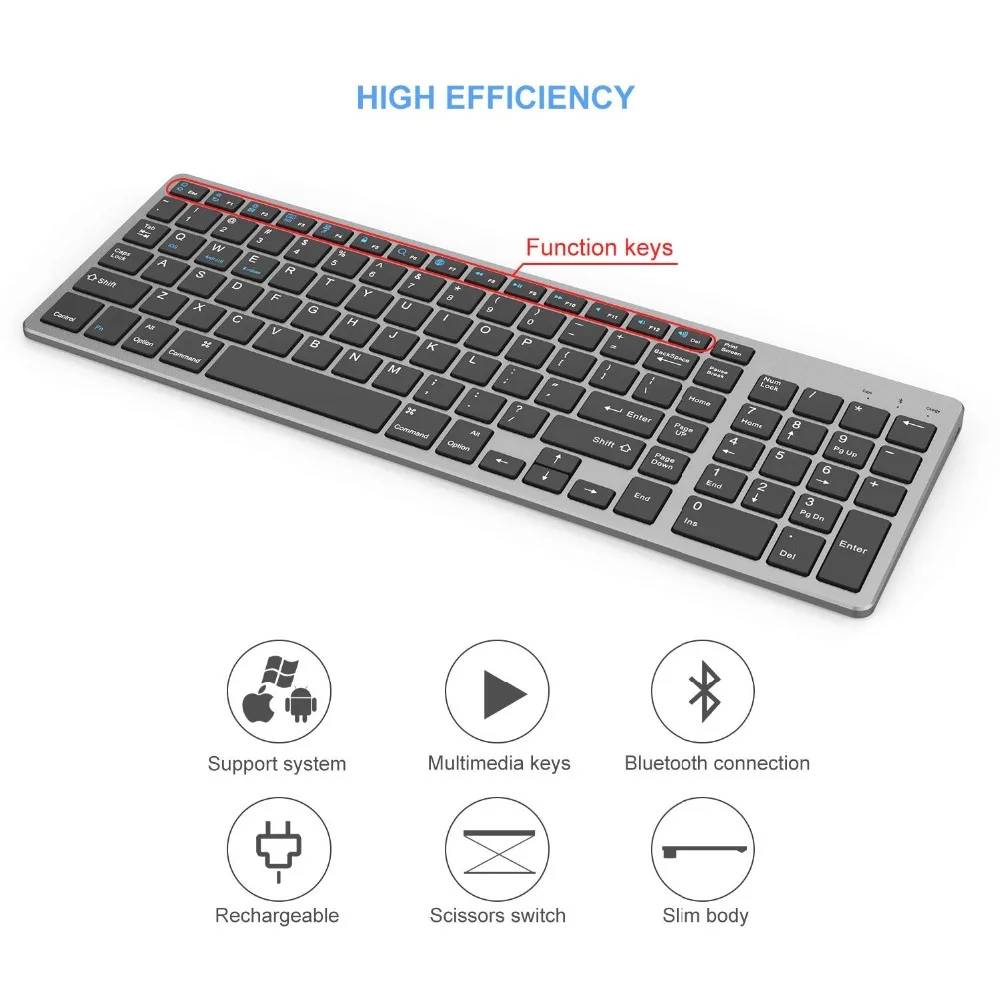Zienstar ультра тонкая стандартная Bluetooth клавиатура для IPAD, MACBOOK, ноутбука, компьютера и планшета, перезаряжаемая литиевая батарея