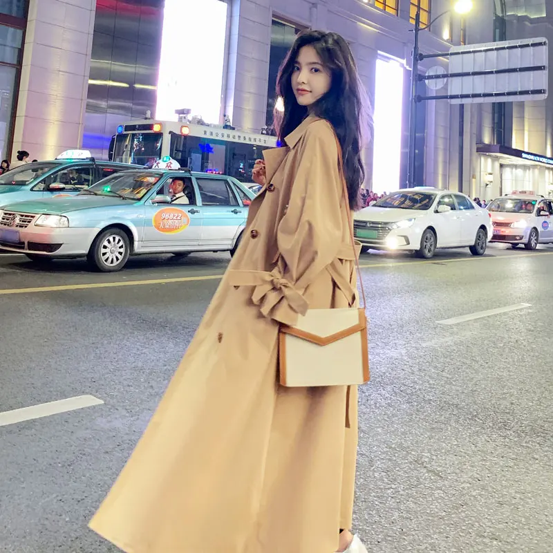 

British Style Long Trench Coat Women 2020 Spring Autumn Korean Clothes Double Breasted Suit Collar Temperament Windbreaker Z333