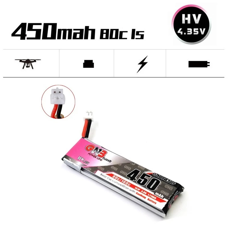 gnb 1s 38 v hv 435 v 450mah lipo батарея 80c160c с разъемом ph2 0