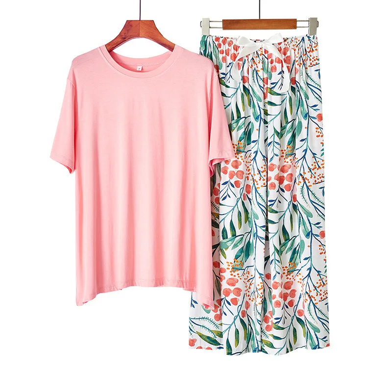 Pajamas Women's Short Sleeve Modal Nightgown & Sleepstirts Simple Comfortable Flower Home Clothes Ankle-Length Pants Sleepwear
