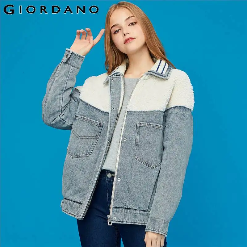 Giordano Женская куртка из полиэстера стеганая джинсовая хлопка с отложным