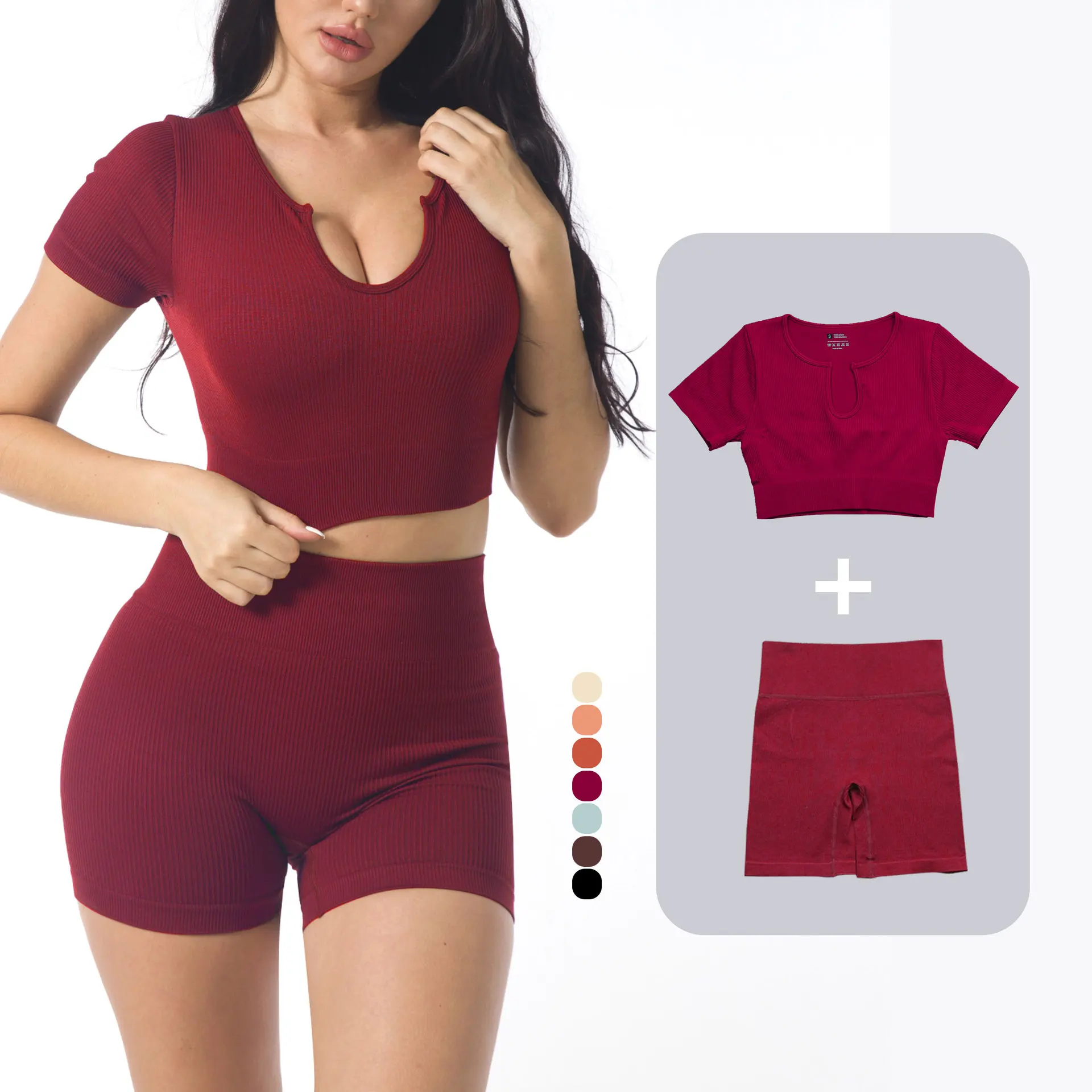 

Бесшовные комплекты для йоги, спортивные шорты с высокой талией для фитнеса, тренировочный жилет, костюмы, женские комплекты из леггинсов