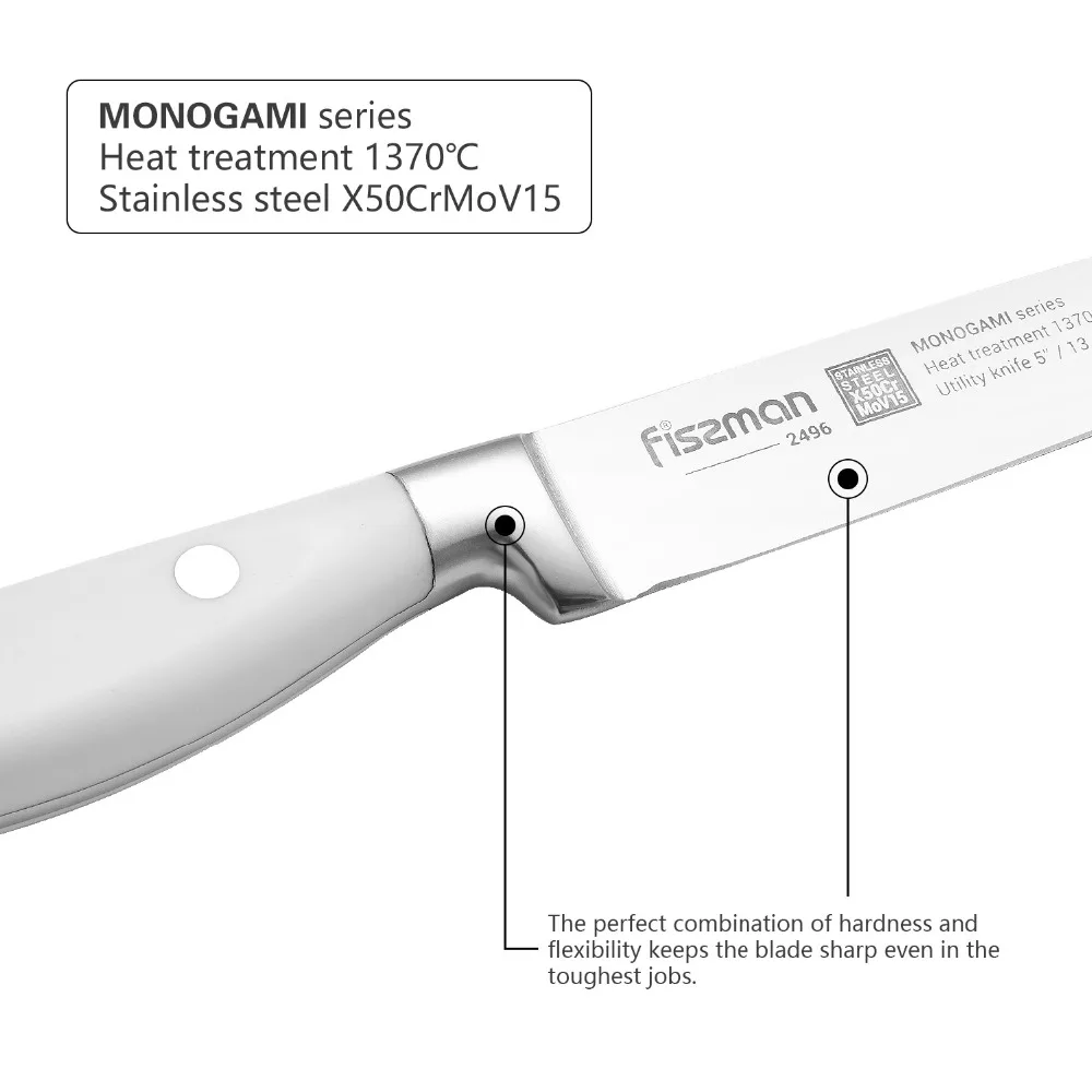 5 дюймовый универсальный нож FISSMAN MONOGAMI (сталь X50CrMoV15) белый|Кухонные ножи| |