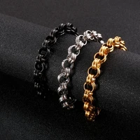 sgoldblack 10mm stainless steel double o shaped lobster clasp cuff bracelet for men chain link bracelets hip hop jewelry