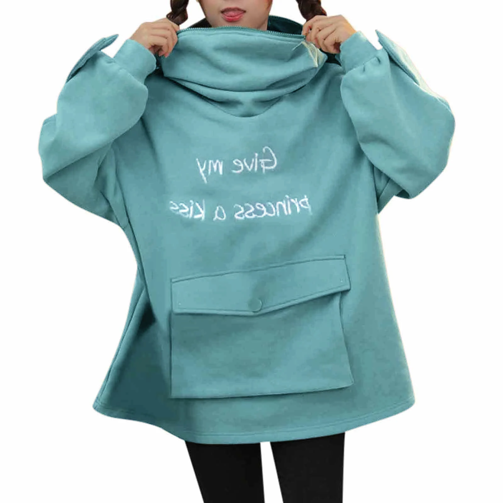 

Frog Hoodie Women Cute Design Frog Pullover Big Pocket Coat Fleece Warm Christmas Hoodie Kawaii Clothes Oversized Winter