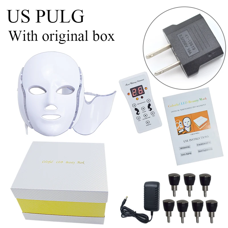 with gift box us Licheng светодиодный тушь для ресниц, маска для лица, 7 цветов, светильник для омоложения кожи, уход за лицом, уход за лицом, красота, анти-акне, терапия, отбеливание - Цвет: with gift box us