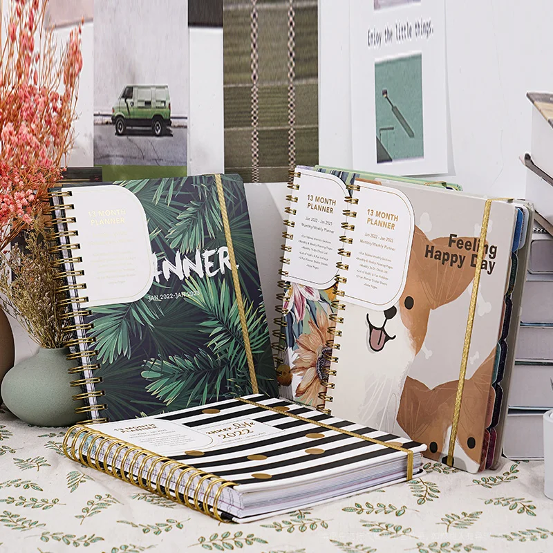 

Органайзер-планировщик на 2022 год, блокнот на английском языке и журнал, дневник, скетчбук на спирали, кавайные канцелярские принадлежности, ...