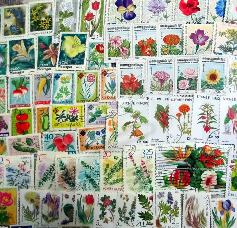 Множество 250 красивые яркие цветочные тематические марки с цветочным узором