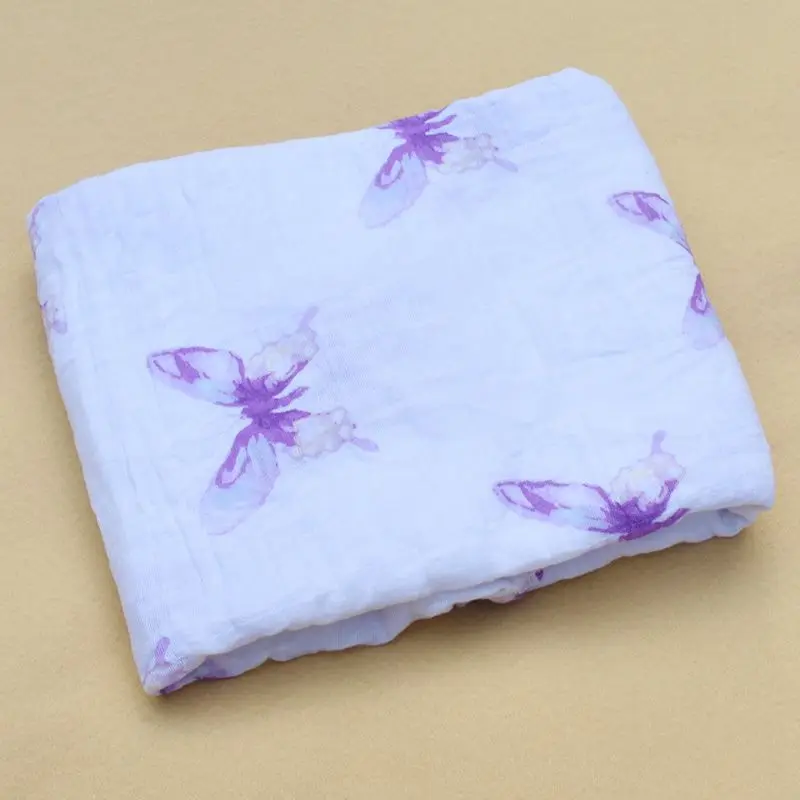 Purple Butterfly 120x120 см муслиновое хлопковое детское Пеленальное Одеяло детское хлопковое Пеленальное полотенце детское Пеленальное Одеяло для новорожденных 200 г - Цвет: Purple Butterfly