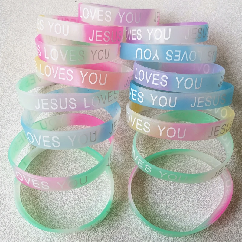 20PCS Lots Jesus Silicone Bracelets Devout Christian Church Prayer Rubber Band Night Glow Mix Color Hand Wristband Brand Jewelri - купить по