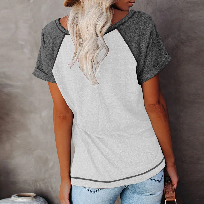 

Summer Contrast Color Short Sleeve Casual T-shirt Raglan Sleeve Women Casual Tops Tee Female Vintage Tee Harajuku Streetwear