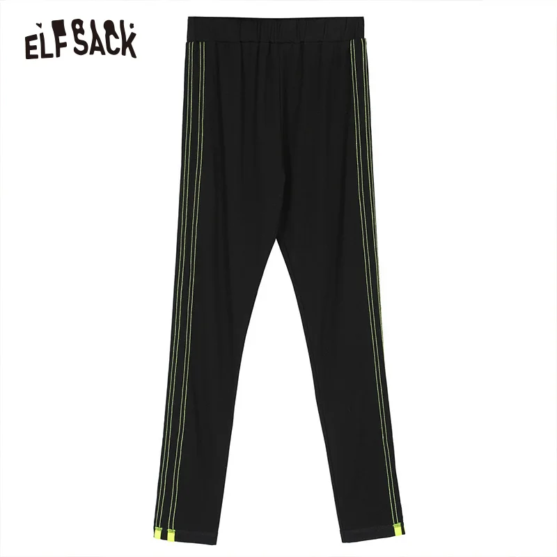 ELFSACK черные одноцветные с эластичной талией обтягивающие штаны для женщин 2020