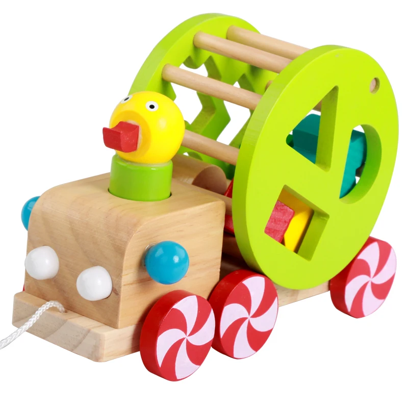 

Wisdom Duck Model Pull Car Assembly Building Blocks Kids Wooden Toys Trailer Hand-pushed Brick Car Educational Children's Toy