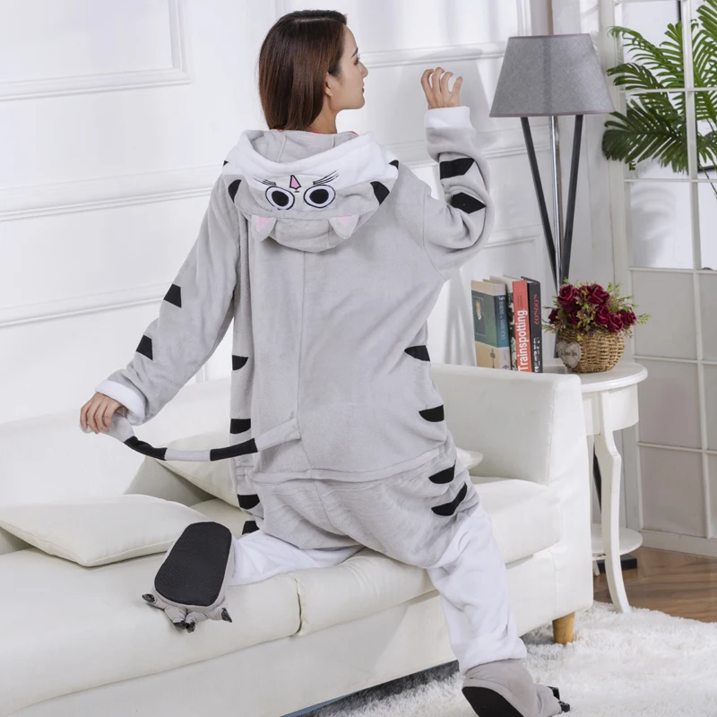 кигуруми Забавные пижамы для взрослых с изображением котов и сыра двойные молнии