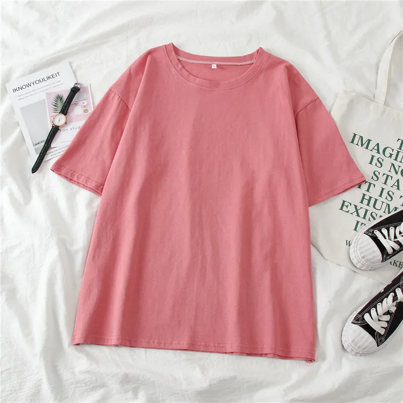 

Tee Shirt 13 Solid Color Basic T Shirt Women Casual O-neck Harajuku Summer Top Korean Hipster White Tshirt S-XL