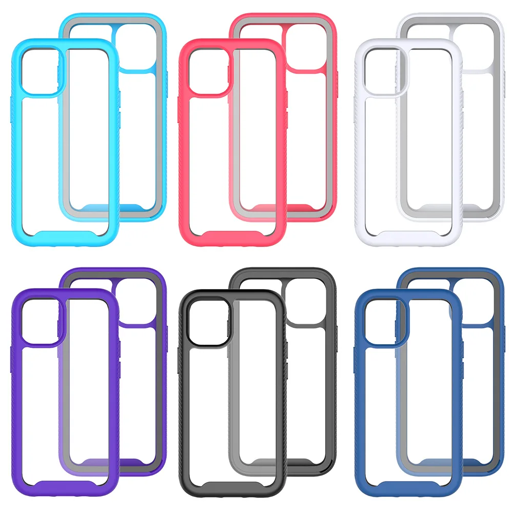 

360 Phone Case For Motorola P40 One Action Marco Vision Zoom Pro E E6S 2020 Color Border Shockproof Transparent Protection Cover