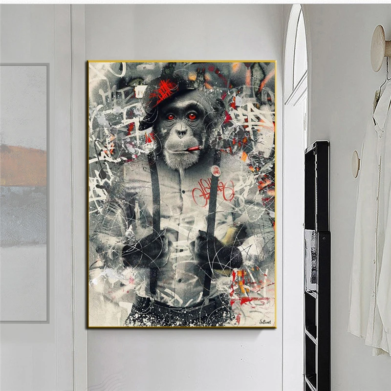 Современное художественное оформление стен животные граффити искусство обезьяна холст картина Куадрос