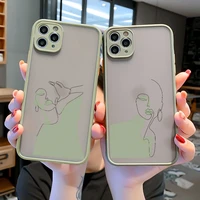 couple line drawing girl phone case for iphone x xr xs max 13 12 11 pro max for iphone 7 8 plus se 2020 luxury hard matte cover