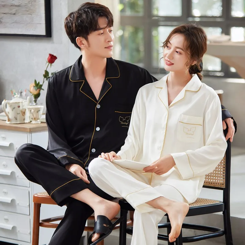 

Повседневная одежда для сна, Женский пижамный комплект, новинка весны 2021, рубашка и брюки, одежда для сна для пар, одежда для отдыха, комплект...