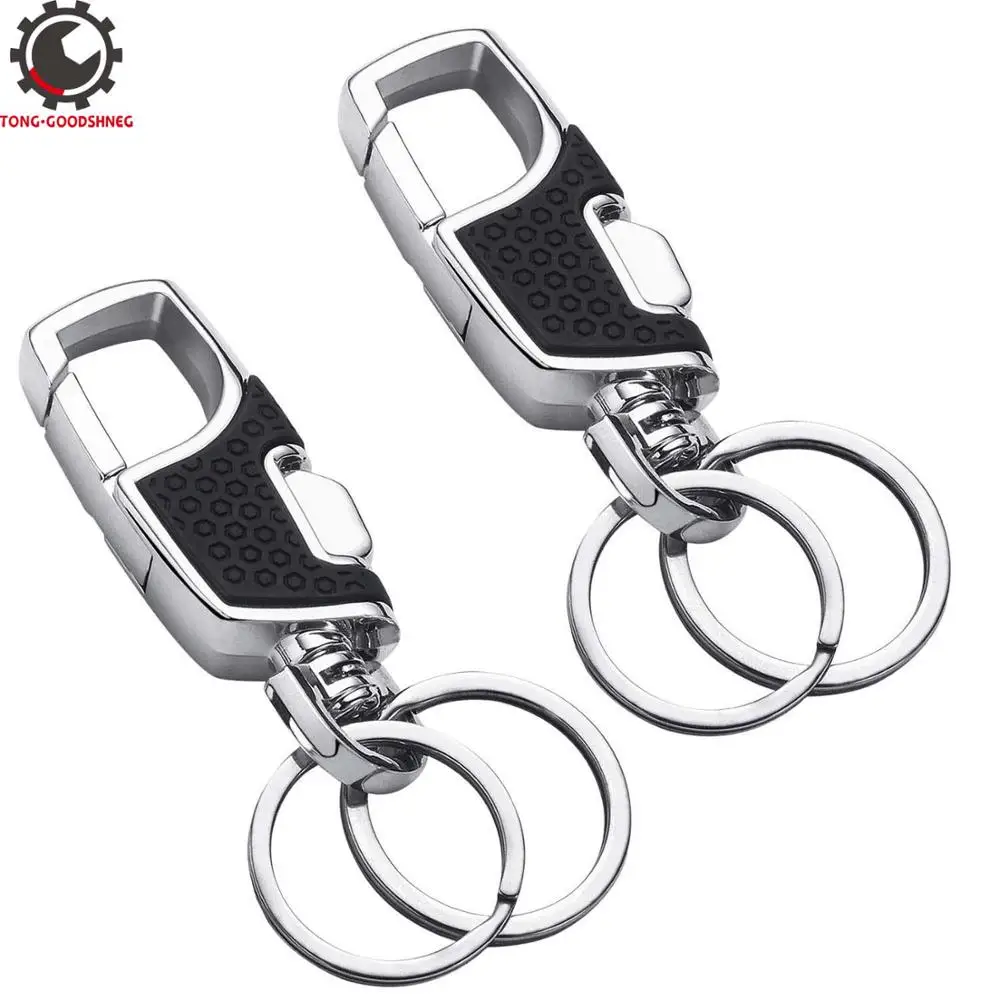 

Key Chain 2 Key Rings Stainless Steel Car Keychain Car Key Holder Keyring Metal Carabiner Clip Key Clips Man Creative Gift