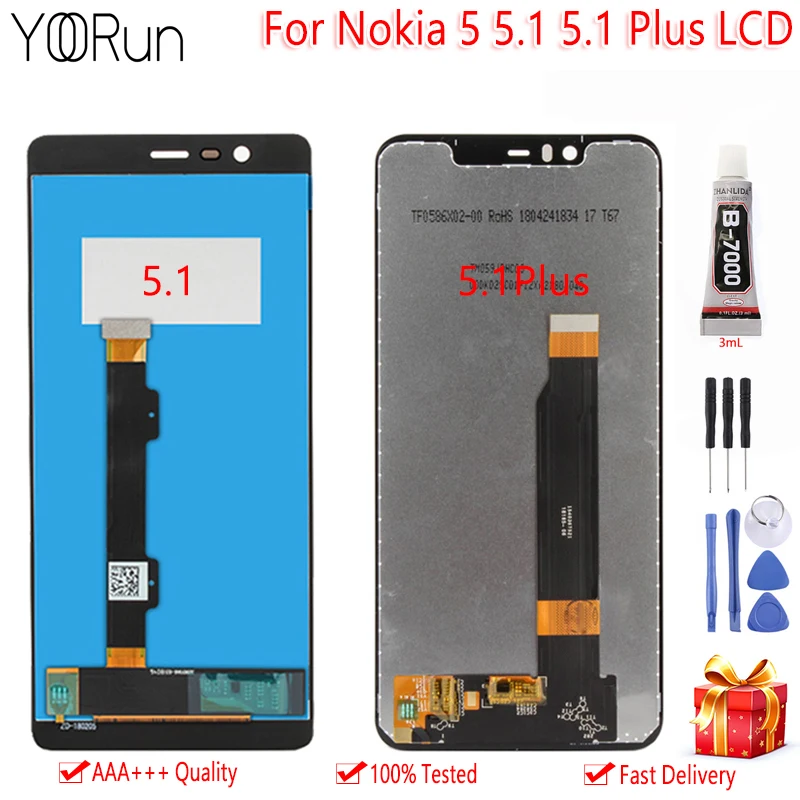 5," для Nokia 5 5,1 5,1 Plus ЖК-дисплей с сенсорным экраном дигитайзер сборка бесплатные инструменты B-7000 для Nokia N5 X5 дисплей