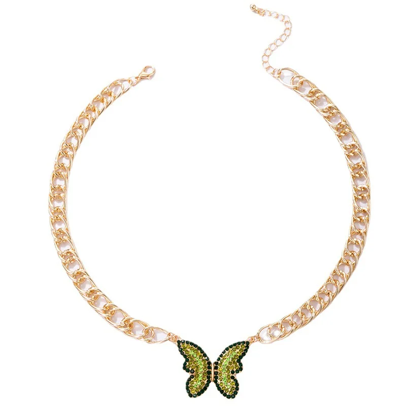 

Trendy Luxury Crystal Big Butterfly Pendant Guban Link Chain Choker Necklace for Women Neck Chains Collar Fashion Party Jewelry
