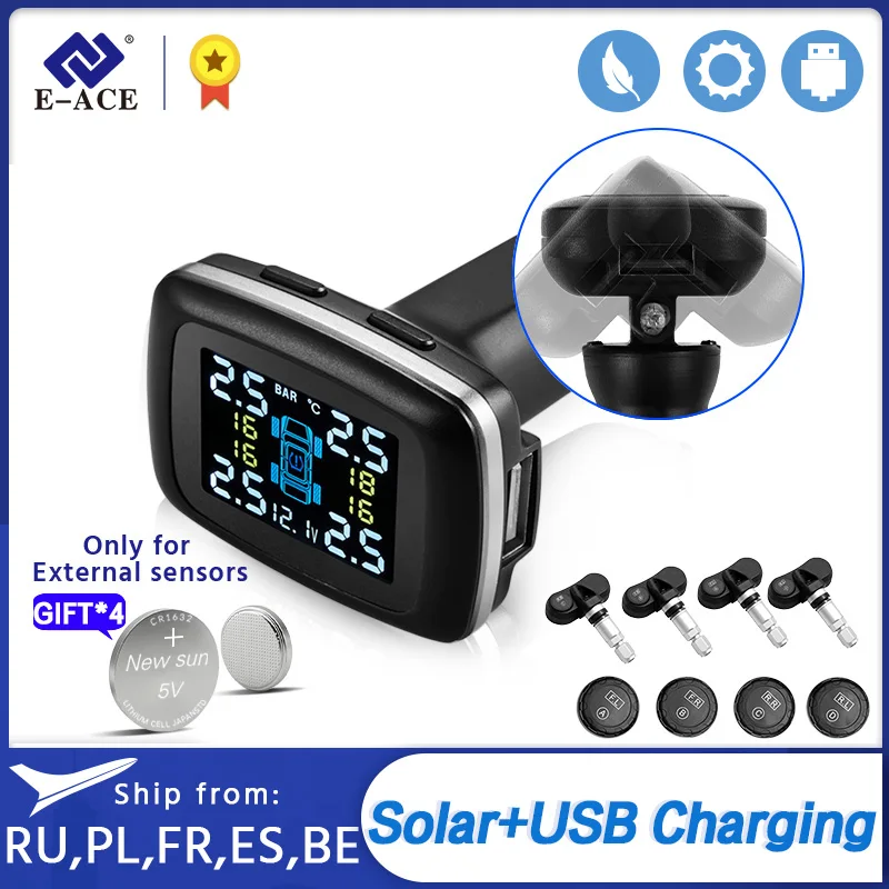 E ACE автомобильный TPMS система мониторинга давления в шинах дисплей с 4 датчиками USB