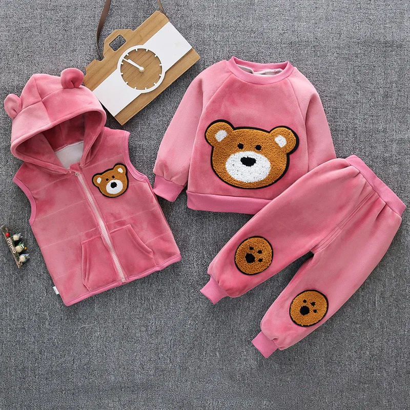 

Children Christmas Clothing Set Winter Boys Suit Girls Clothes Baby Thick Coat + Top+ Pants 3pcs Warm Cartoon Set